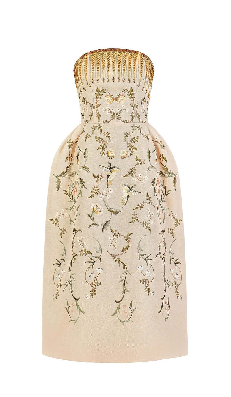 BANDEAU PRINTED JUNGLE MIDI DRESS IN BEIGE DRESS STYLE OF CB 