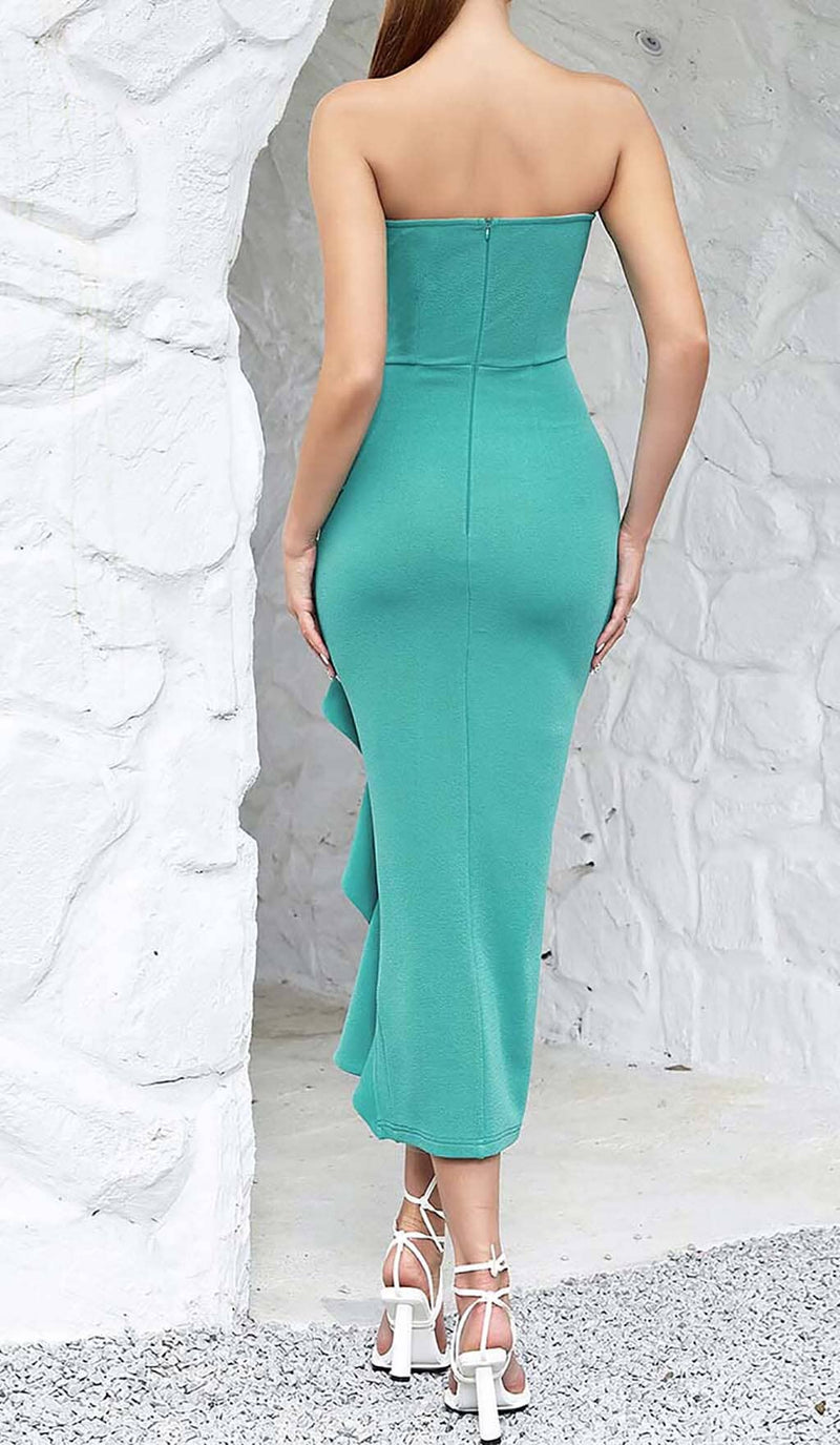 BANDEAU RUFFLES MIDI DRESS IN GREEN DRESS STYLE OF CB 