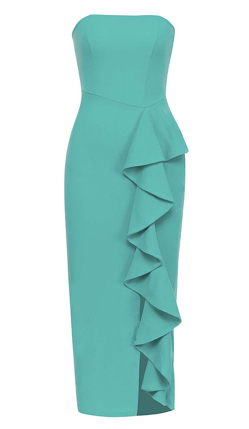 BANDEAU RUFFLES MIDI DRESS IN GREEN DRESS STYLE OF CB 