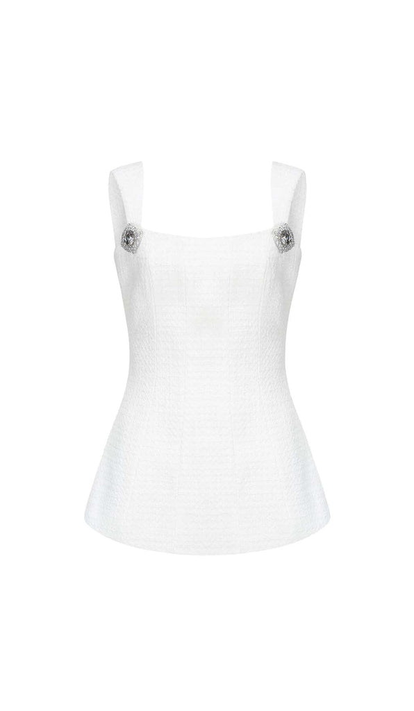 BOW-EMBELLISHED RHINESTONE MINI DRESS IN WHITE DRESS STYLE OF CB 