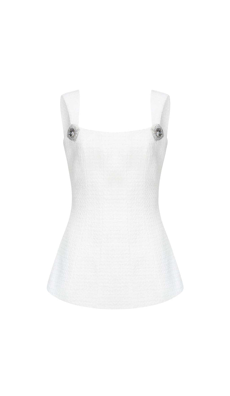 BOW-EMBELLISHED RHINESTONE MINI DRESS IN WHITE DRESS STYLE OF CB 