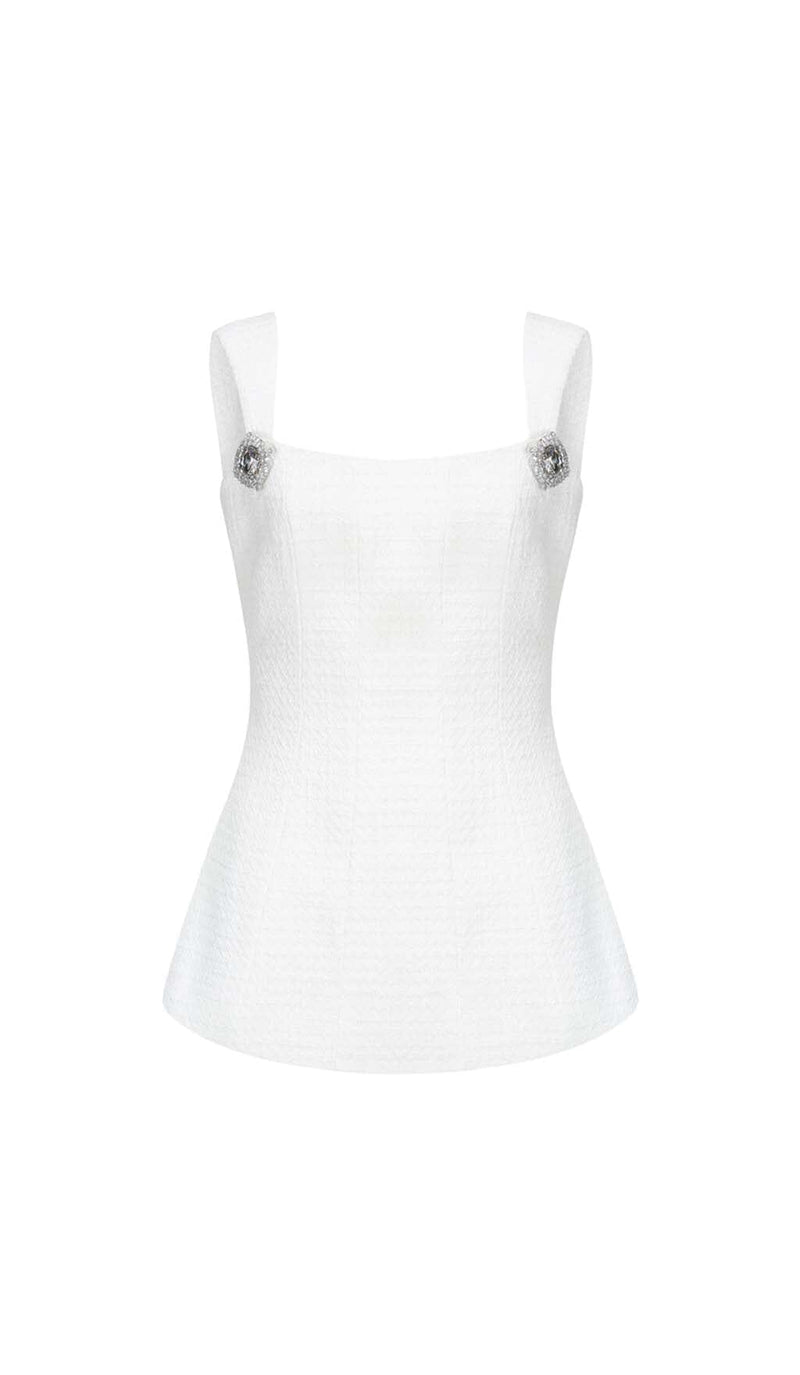 BOW-EMBELLISHED RHINESTONE MINI DRESS IN WHITE DRESS STYLE OF CB 