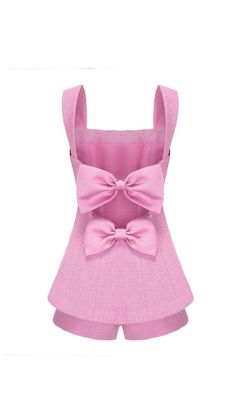 BOW-EMBELLISHED RHINESTONE MINI DRESS IN PINK DRESS STYLE OF CB 