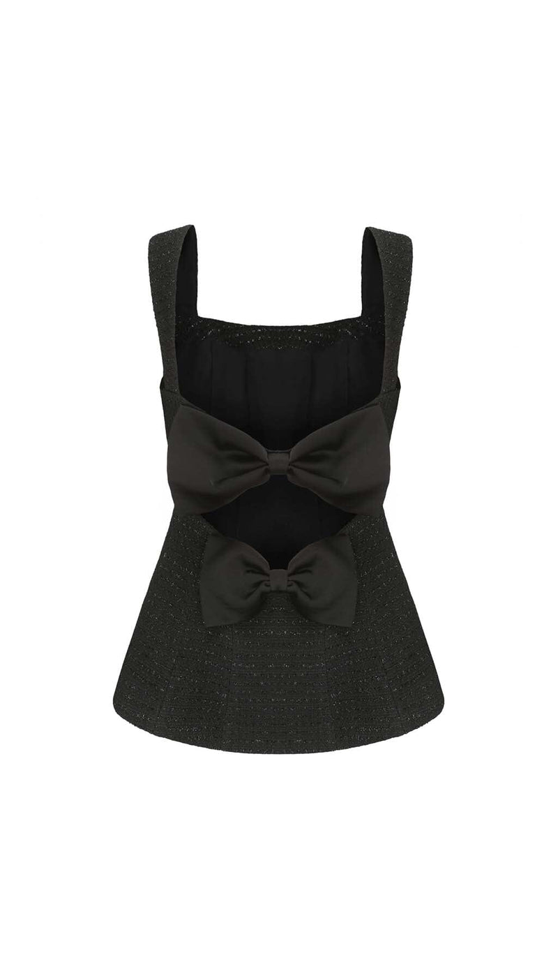 BOW-EMBELLISHED RHINESTONE MINI DRESS IN BLACK DRESS STYLE OF CB 