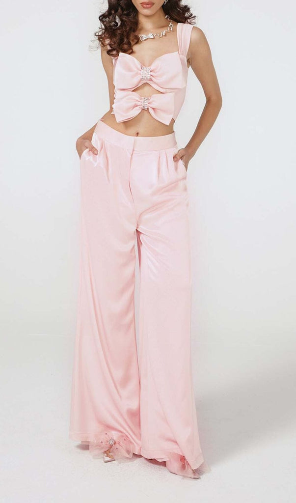 BOW-EMBELLISHED TWO-PIECE SUIT IN PINK styleofcb 