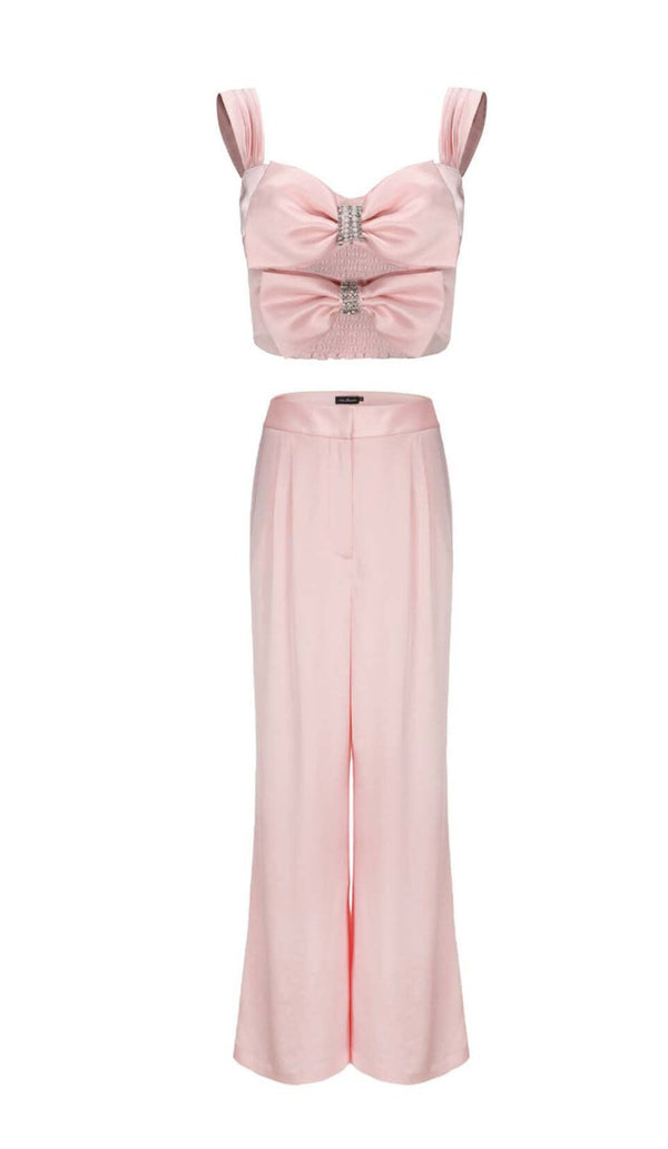 BOW-EMBELLISHED TWO-PIECE SUIT IN PINK styleofcb 