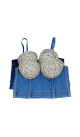 BUSTIER DENIM TOP IN BLUE