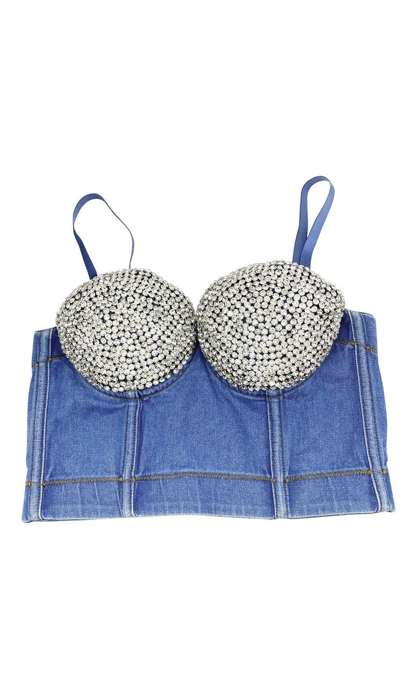 BUSTIER DENIM TOP IN BLUE