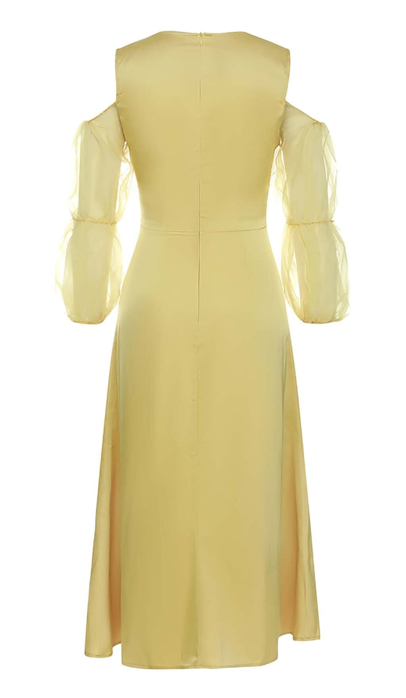 BUTTON FRONT SPLIT THIGH MIDI DRESS IN YELLOW DRESS sis label 