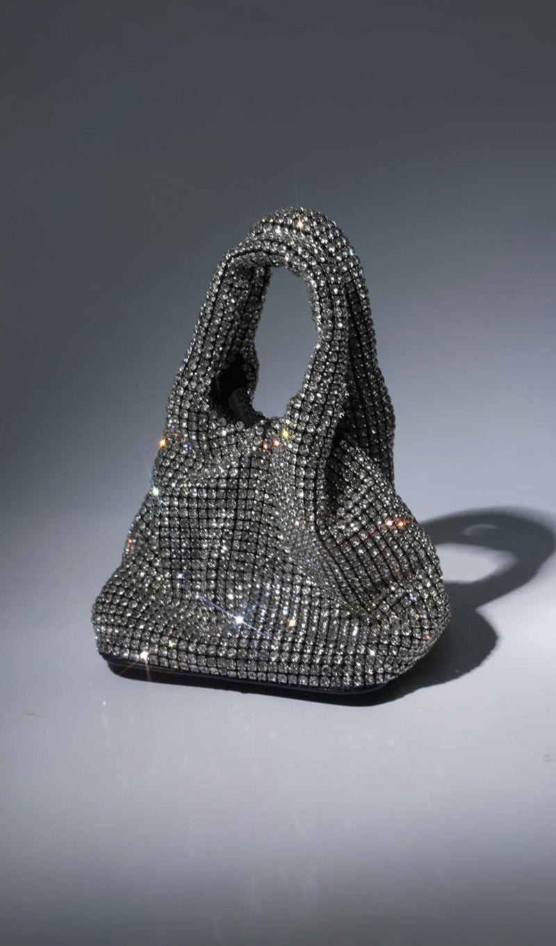 BELLATRIX CRYSTAL BUCKET BAG IN SILVER