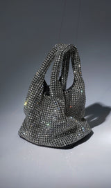 BELLATRIX CRYSTAL BUCKET BAG IN SILVER