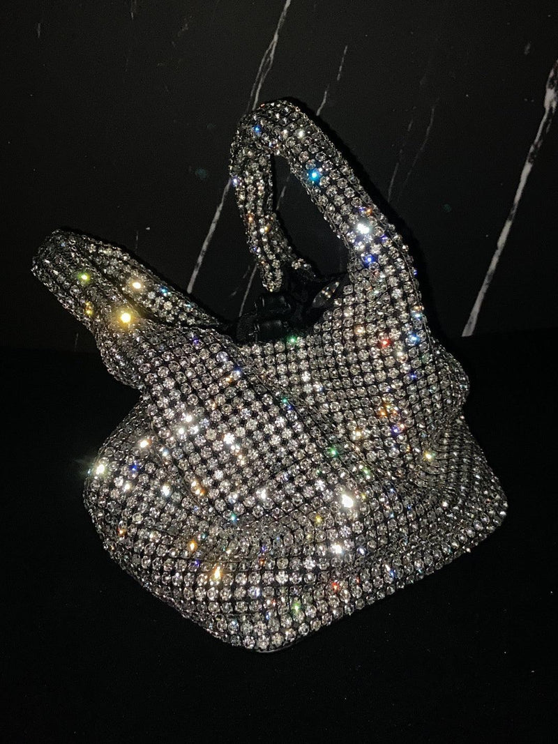 BELLATRIX CRYSTAL BUCKET BAG IN SILVER