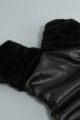 BLACK RUCHED SHAWL LEATHER COAT DRESS