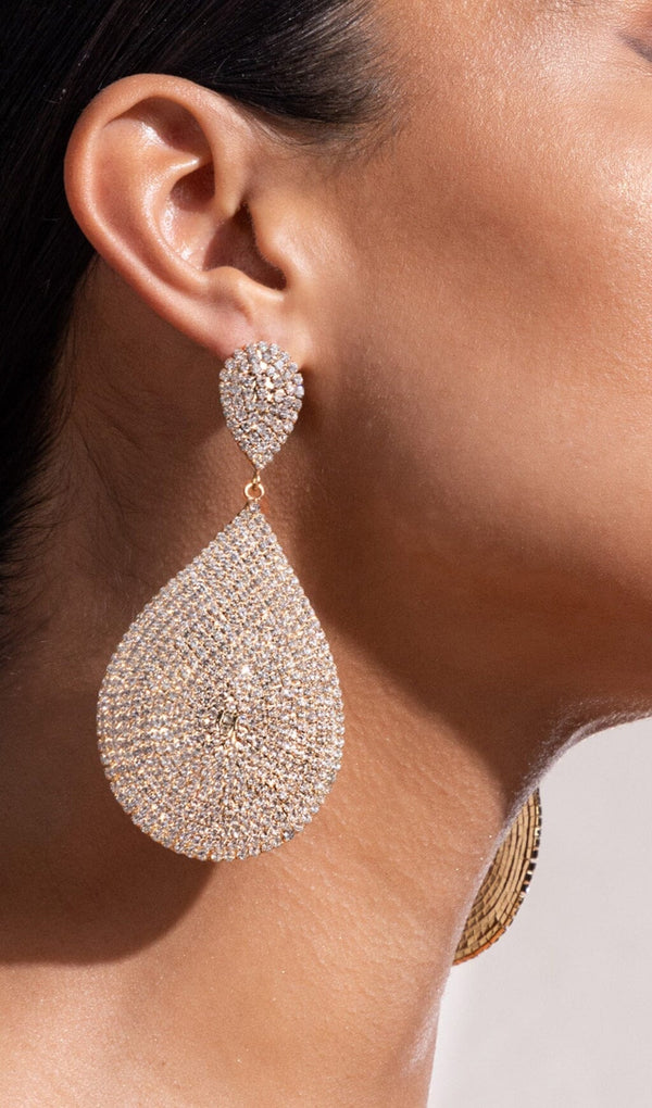 GOLD DIAMANTE STATEMENT TEARDROP EARRINGS JEWELLERY styleofcb 