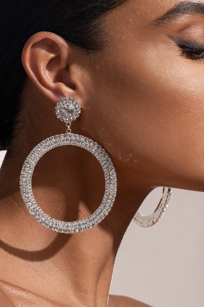 SILVER DIAMANTE HOOP DROP EARRINGS JEWELLERY styleofcb 