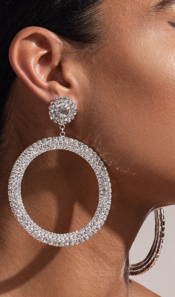 SILVER DIAMANTE HOOP DROP EARRINGS JEWELLERY styleofcb 