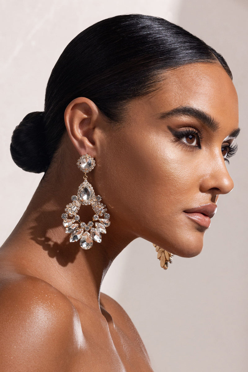 WHITE CRYSTAL CHANDELIER DROP EARRINGS