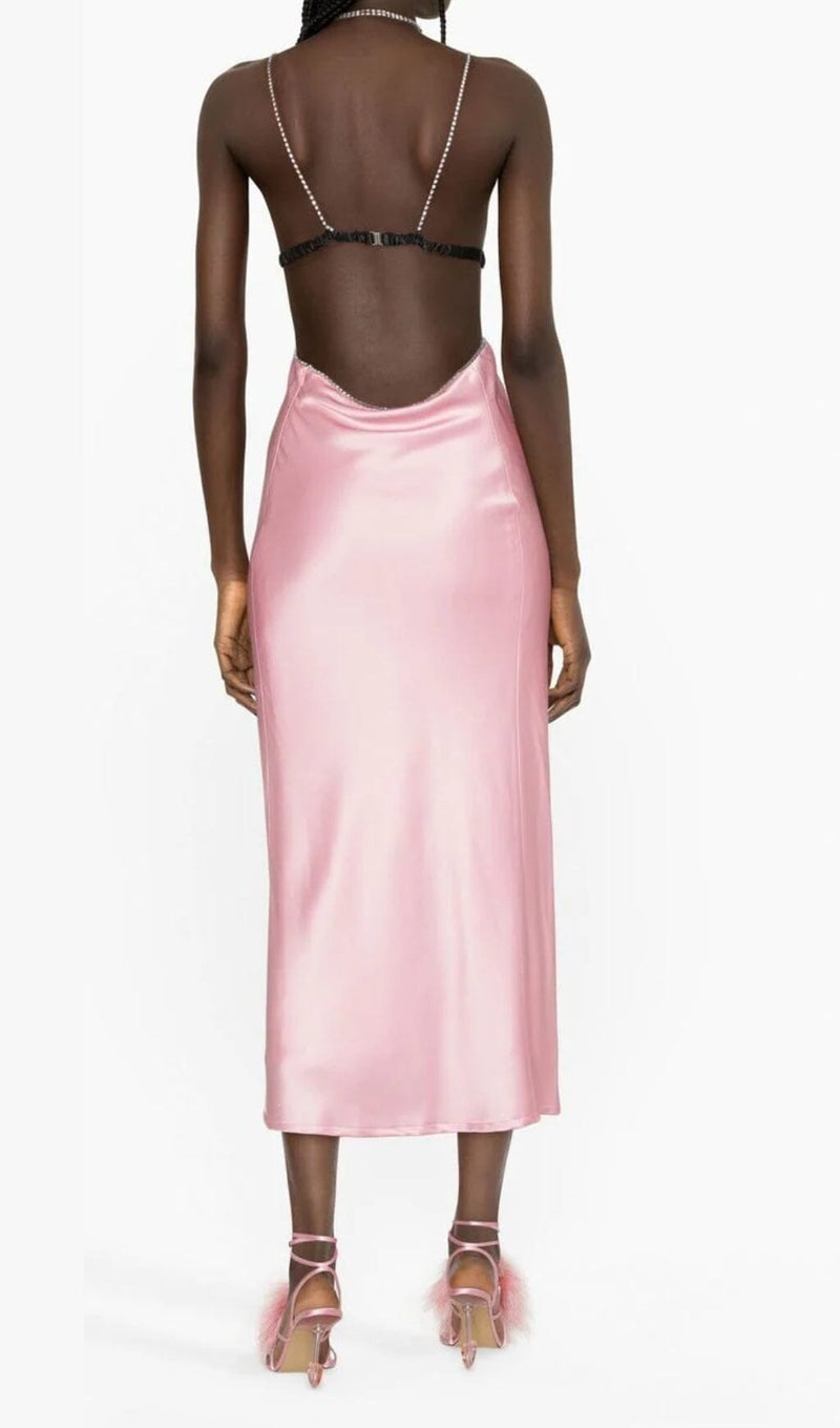 CRYSTAL-EMBELLISHED SLIP MIDI DRESS IN PINK DRESS STYLE OF CB 