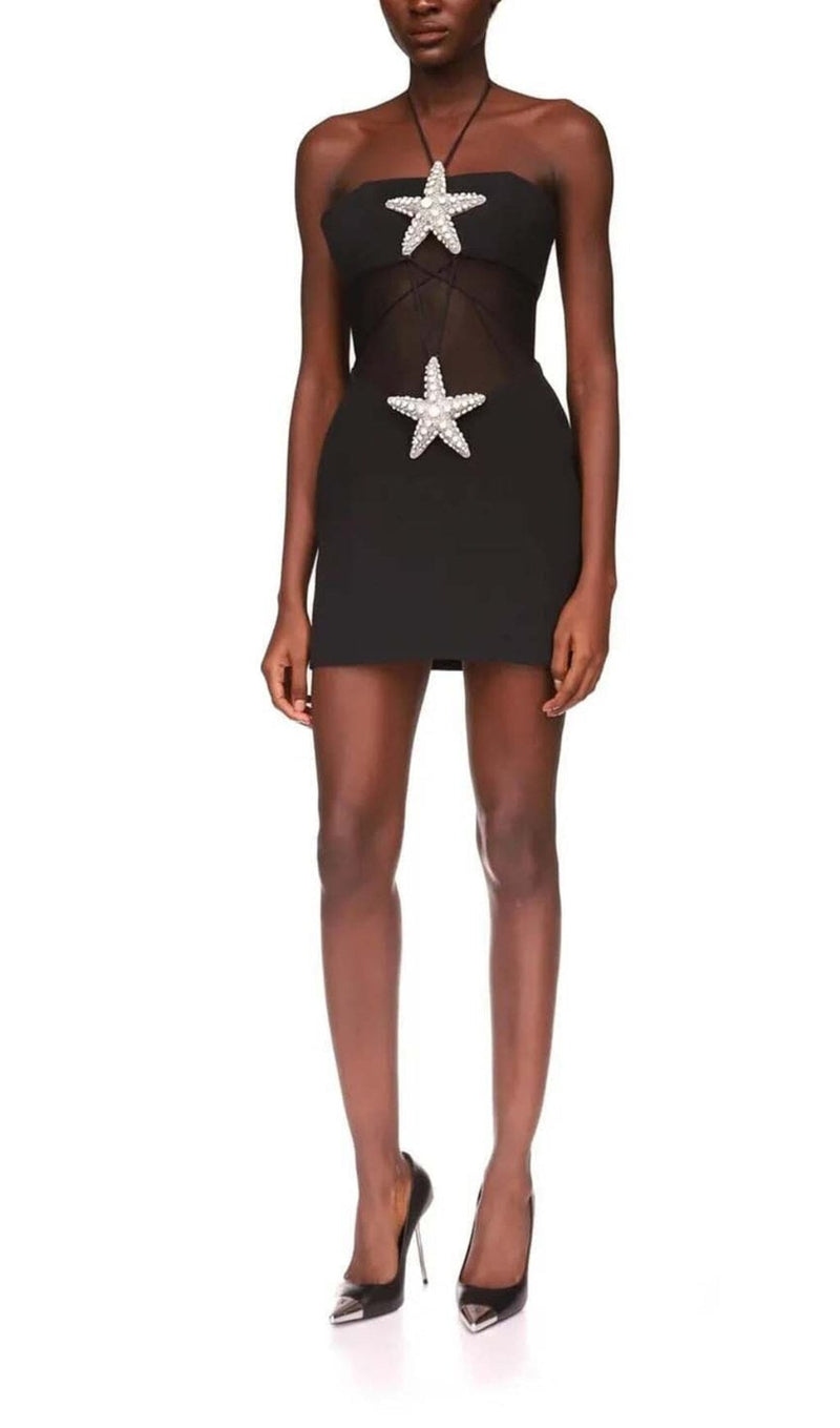 CRYSTAL STARFISH HALTER MINI DRESS IN BLACK styleofcb 