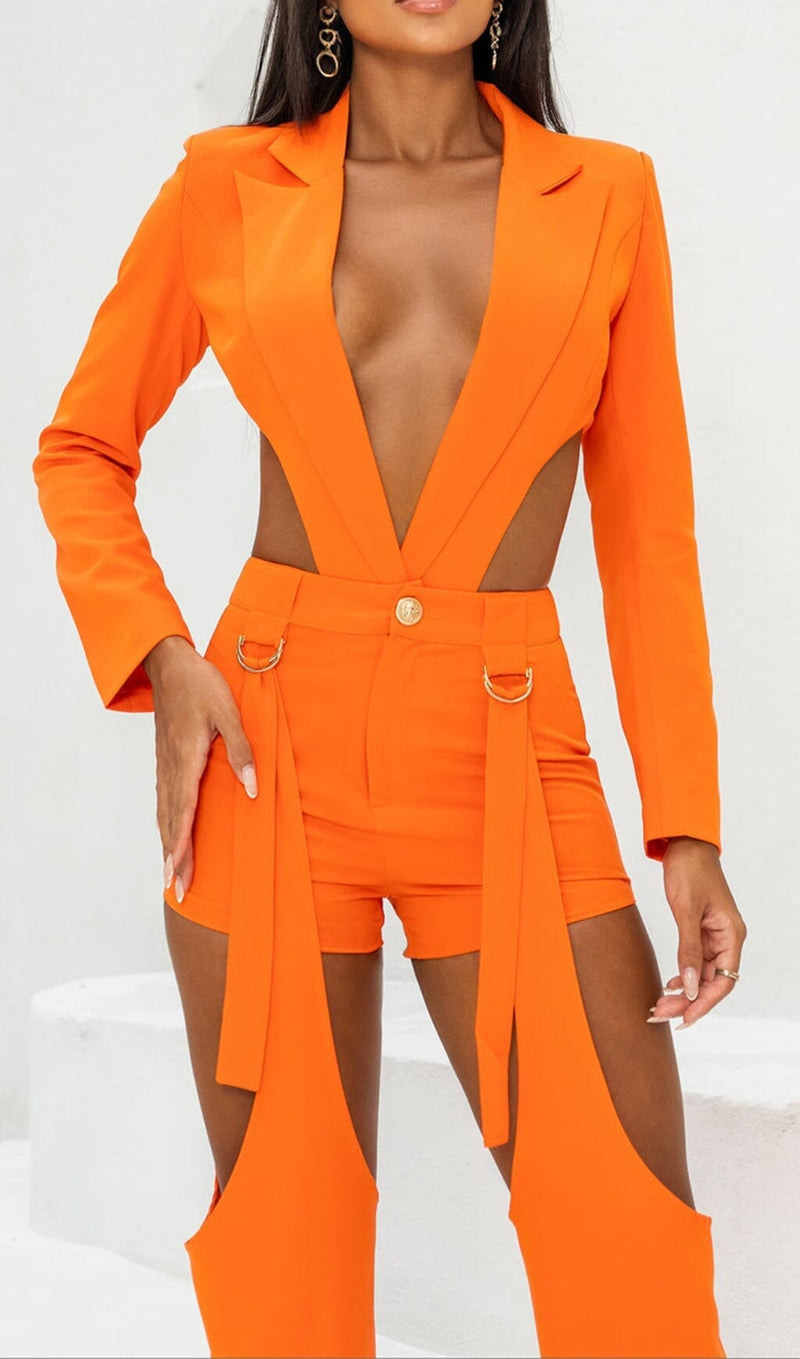 CUTOUT BACKLESS THREE PIECE SET IN ORANGE DRESS STYLE OF CB 