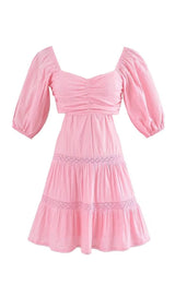 PUFF SLEEVE LACE MINI DRESS IN PINK DRESS STYLE OF CB 