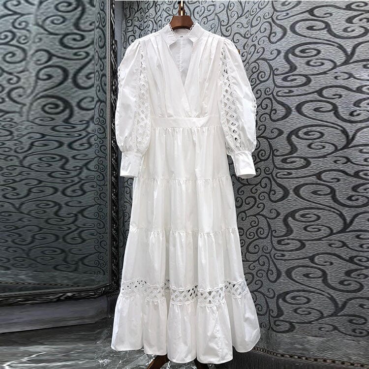 CUTWORK PLUNGE MIDI DRESS IN WHITE DRESS STYLE OF CB 