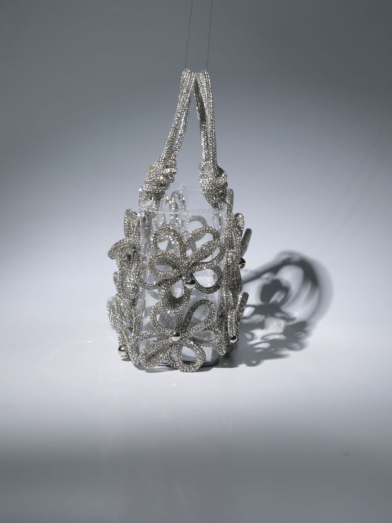 CRYSTAL FLOWER BAG IN SILVER