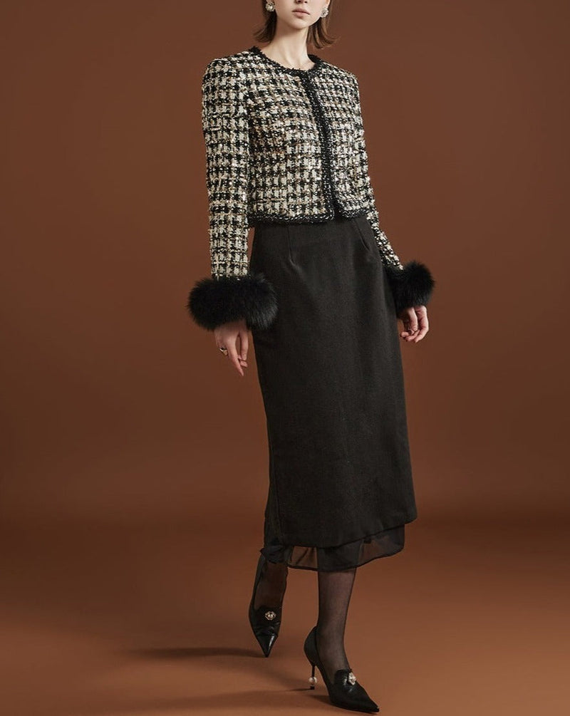 SPANGLE TWEED FUR JACKET