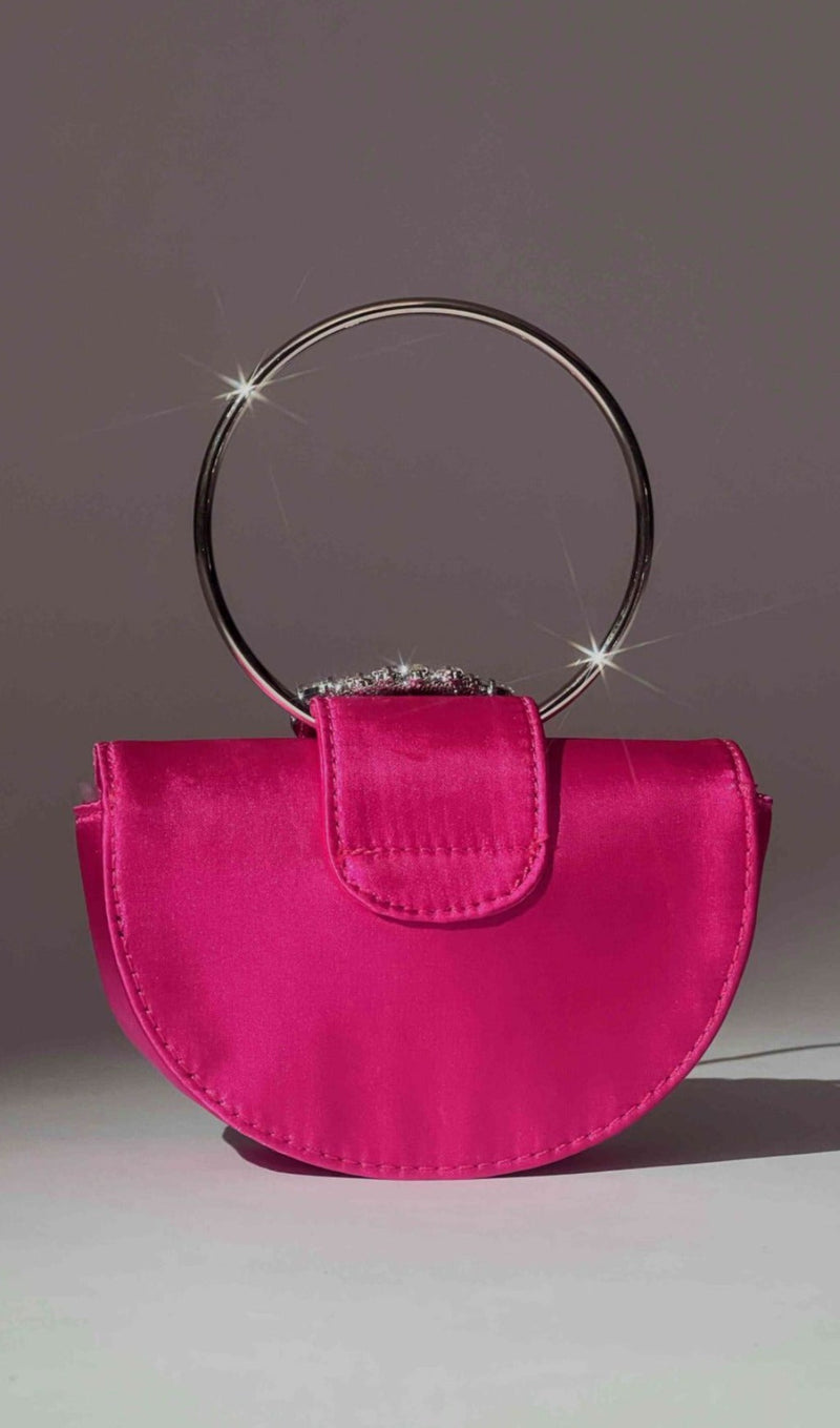 SATIN CRYSTAL CLUTCH IN HOT PINK