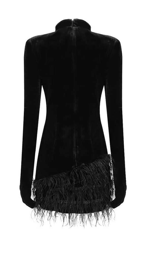 FEATHER VELVET GLOVES MINI DRESS IN BLACK DRESS sis label 