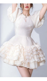 FLARED BUBBLE MINI DRESS IN WHITE DRESS STYLE OF CB