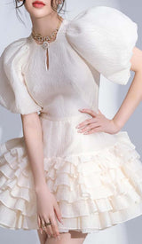 FLARED BUBBLE MINI DRESS IN WHITE DRESS STYLE OF CB