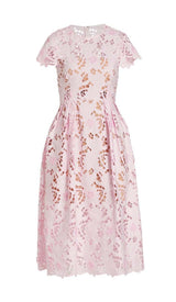 FLORAL LACE EMBROIDERED MIDI DRESS IN PINK DRESS STYLE OF CB 