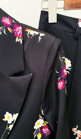 FLORAL PRINT FLARE JACKET SUIT IN BLACK DRESS STYLE OF CB 