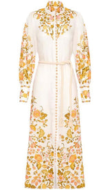 FLORAL-PRINT ROPE BELT MIDI DRESS IN IVORY DRESS styleofcb 