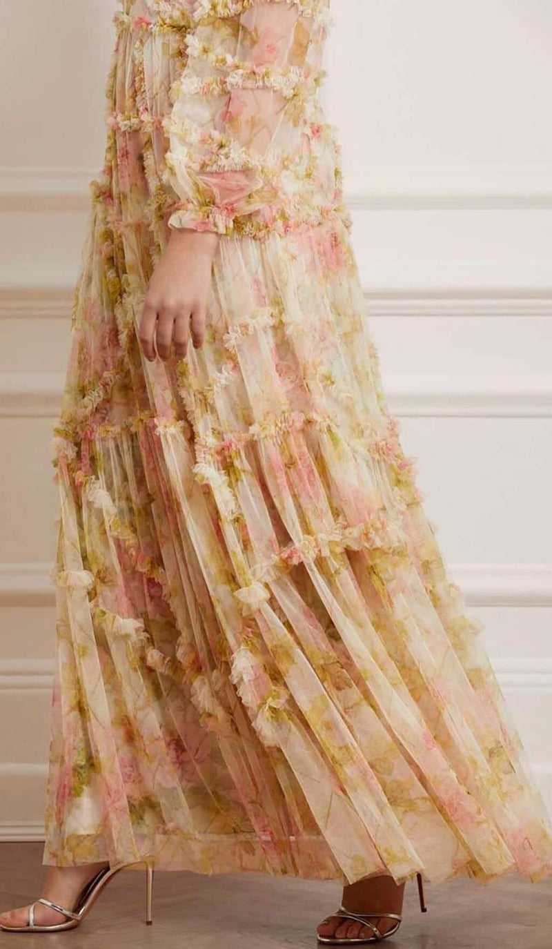 FLORAL-PRINT RUFFLED MAXI DRESS DRESS STYLE OF CB 