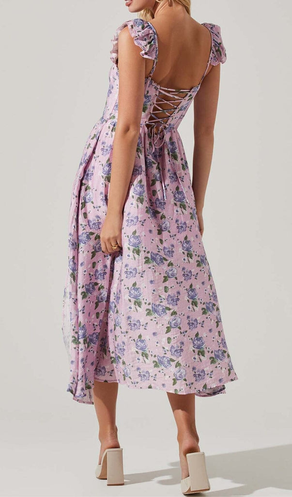 FLORAL-PRINT CORSET MIDI DRESS IN BLUSH OF A ROSE DRESS styleofcb 