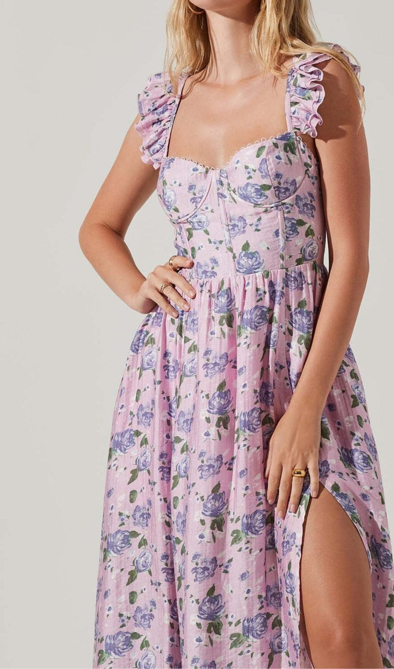 FLORAL-PRINT CORSET MIDI DRESS IN BLUSH OF A ROSE DRESS styleofcb 