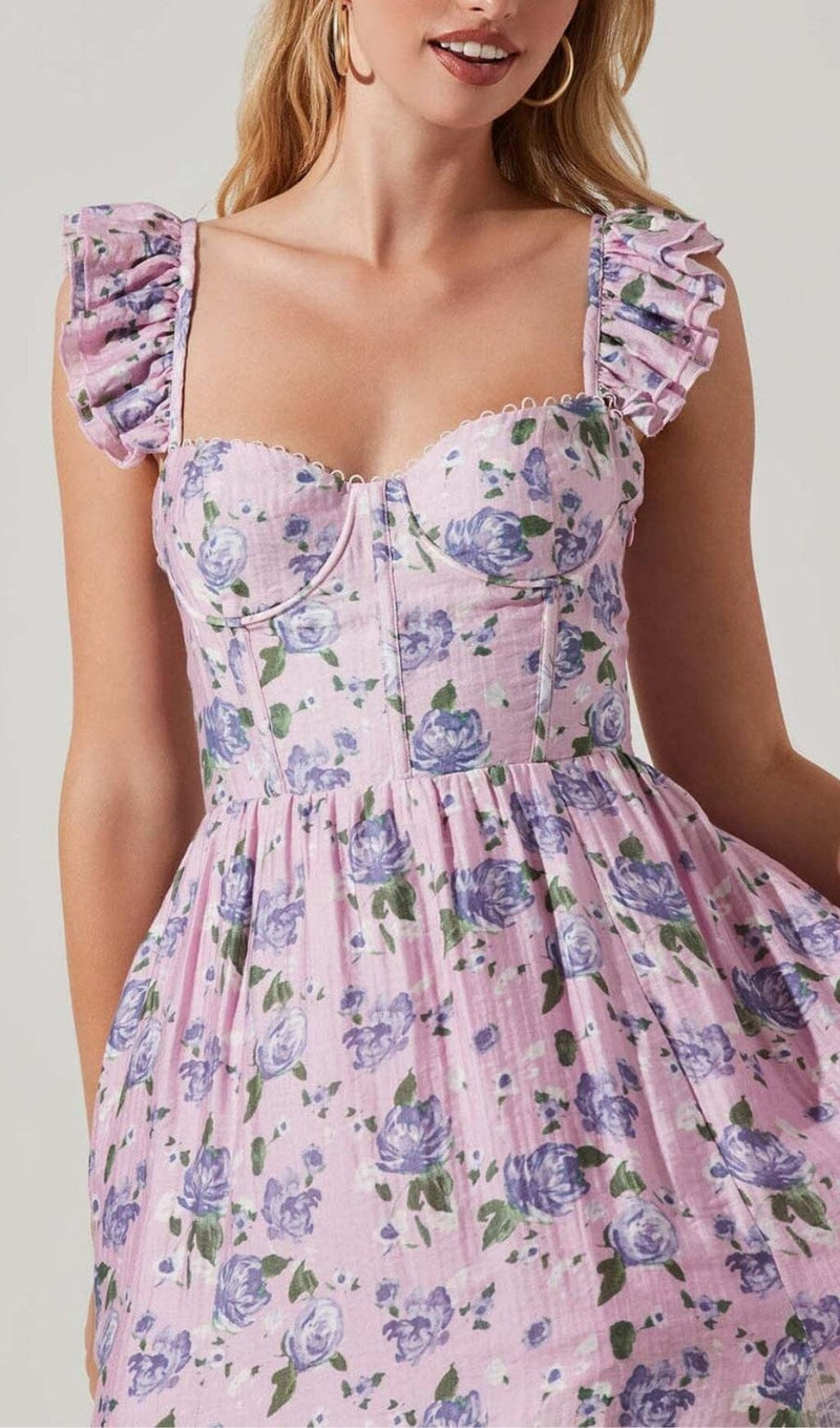 FLORAL-PRINT CORSET MIDI DRESS IN BLUSH OF A ROSE DRESS styleofcb 