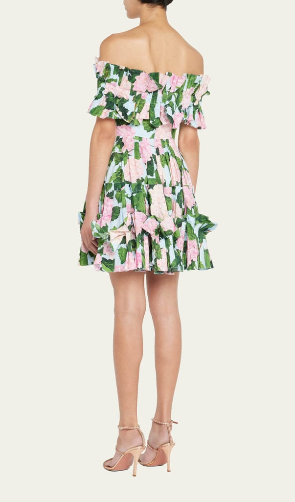 FLORAL-PRINT RUFFLE MINI DRESS IN OLIVE DRESS STYLE OF CB 