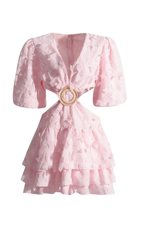 FRILL CUTOUT TRIM MINI DRESS IN PINK DRESS STYLE OF CB 