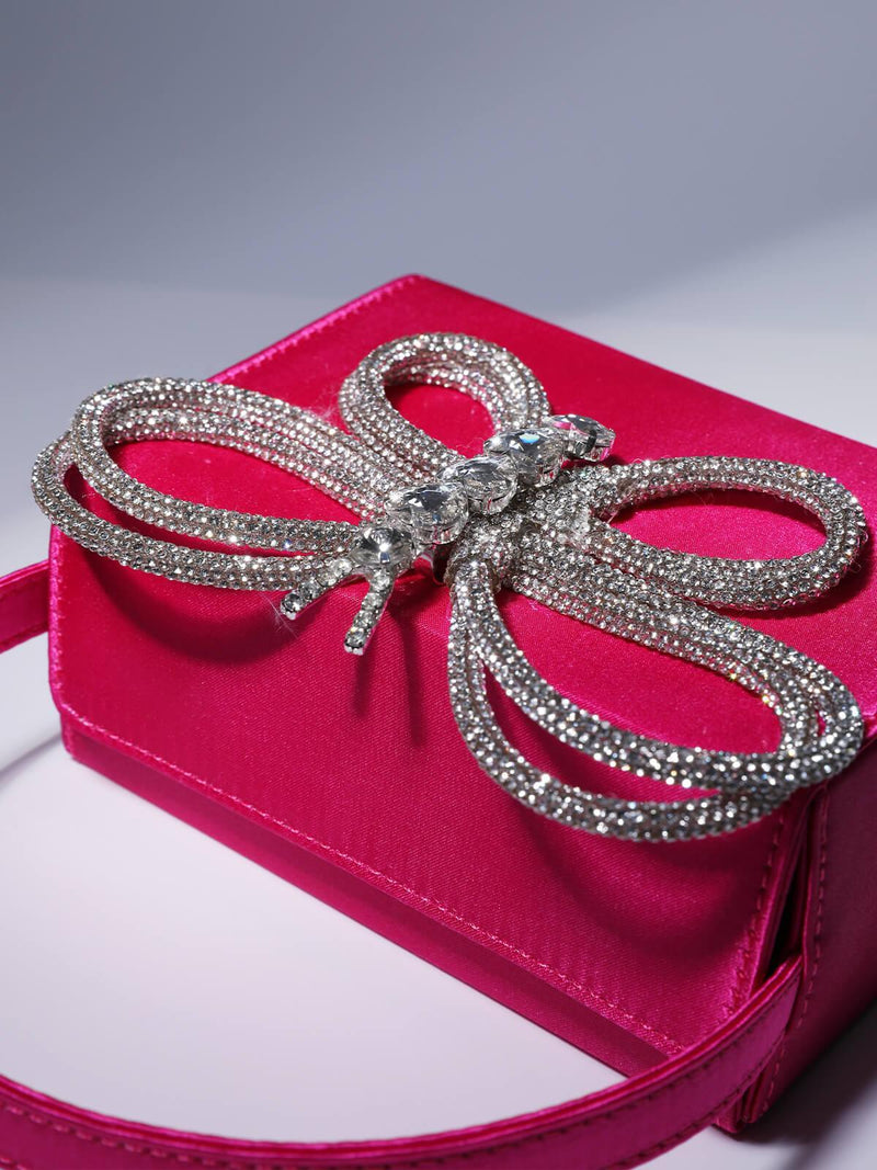 CRYSTAL BUTTERFLY CLUTCH IN HOT PINK