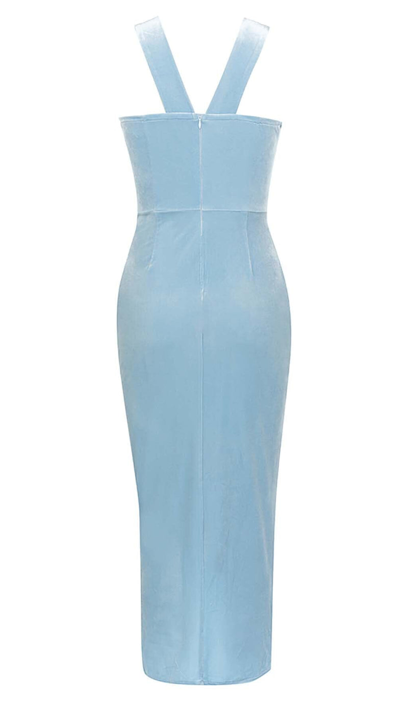 HALTER SATIN MIDI DRESS IN SKY BLUE DRESS styleofcb 