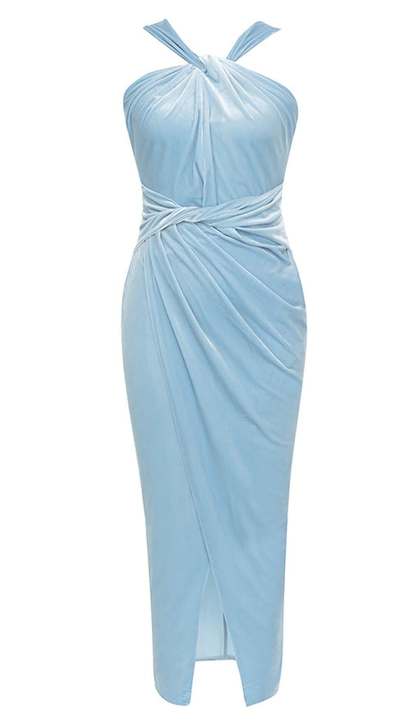 HALTER SATIN MIDI DRESS IN SKY BLUE DRESS styleofcb 