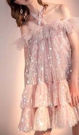 HALTER SEQUINS MINI DRESS IN PINK DRESS STYLE OF CB