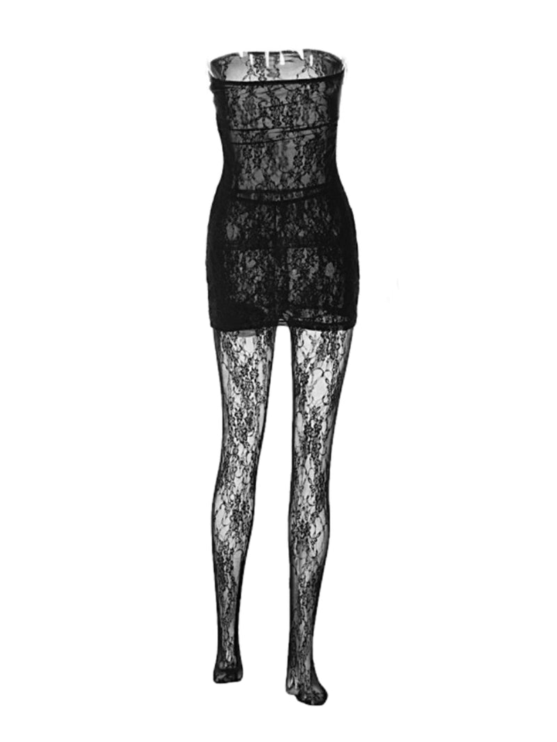 STRAPLESS LACE MINI DRESS IN BLACK