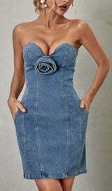 STRAPLESS DENIM MINI DRESS Dresses Oh CICI 