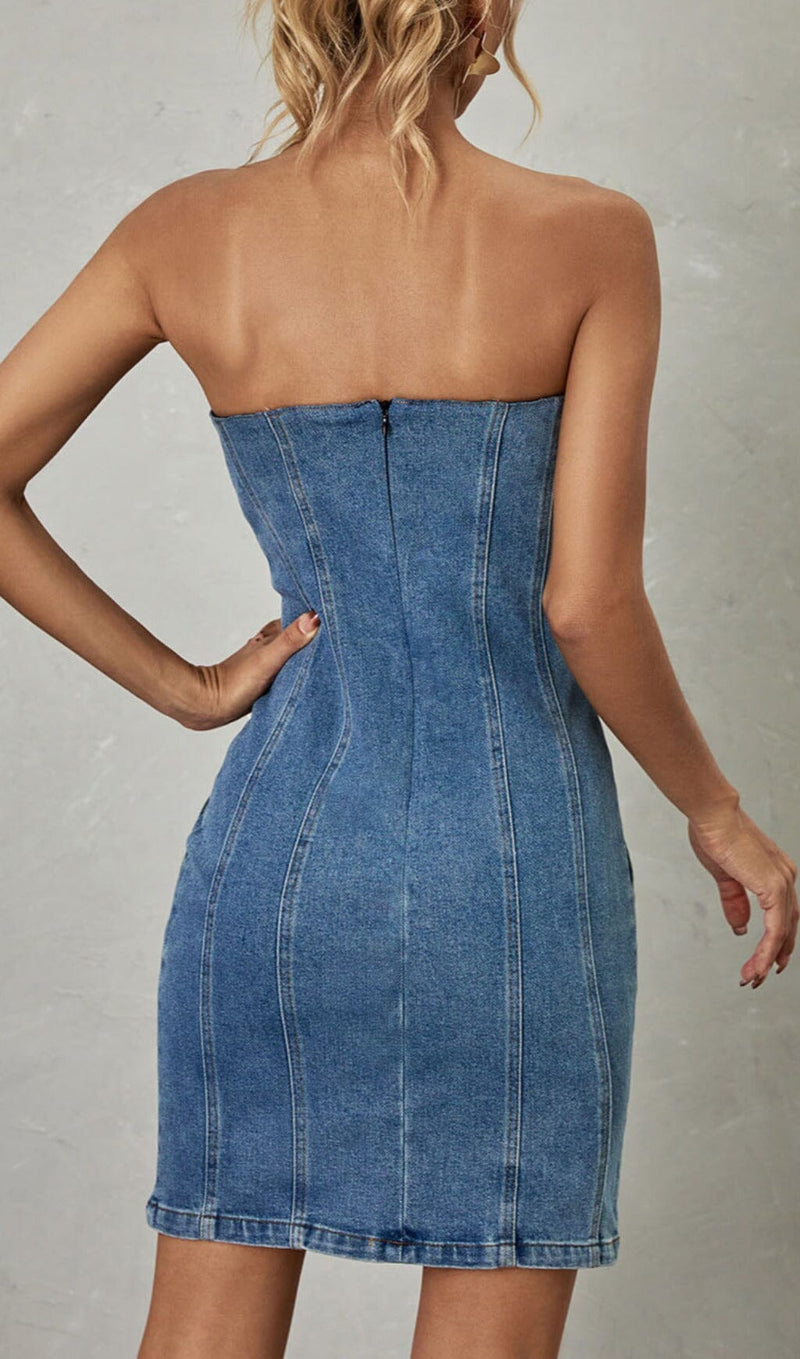 STRAPLESS DENIM MINI DRESS Dresses Oh CICI 