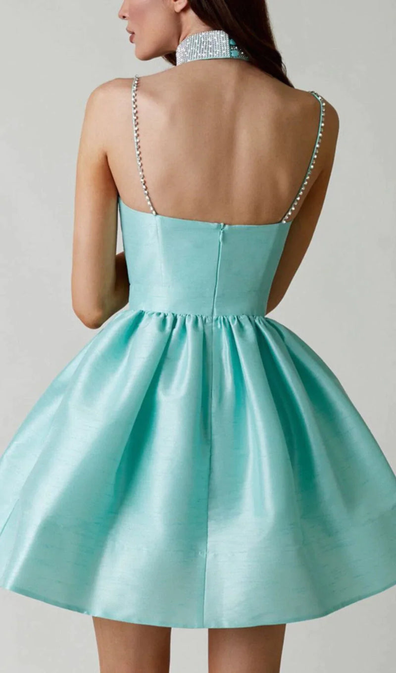 DIAMOND SUSPENDER DRESS IN MINT GREEN