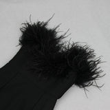 BLACK BANDEAU FEATHER MINI DRESS